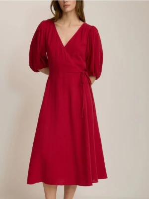 Reserved - Muślinowa sukienka midi - czerwony