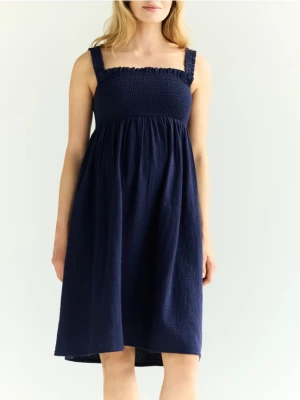 Reserved - Muślinowa sukienka midi - granatowy