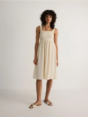 Reserved - Muślinowa sukienka mini na ramiączkach - kremowy