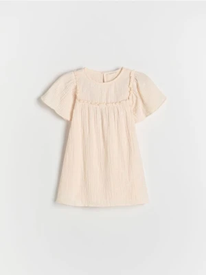 Reserved - Muślinowa sukienka z haftem - kremowy