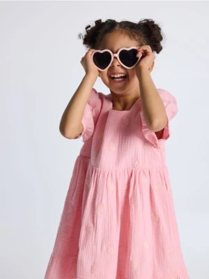 Reserved - Muślinowa sukienka z haftem - pastelowy róż