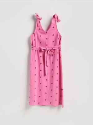 Reserved - Muślinowa sukienka z haftem - różowy