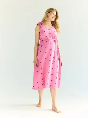 Reserved - Muślinowa sukienka z haftem - różowy