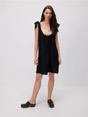 Reserved - Narzutka plażowa z domieszką lnu - czarny