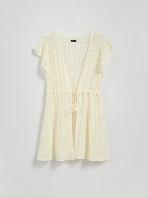 Reserved - Narzutka plażowa z wiązaniem - kremowy