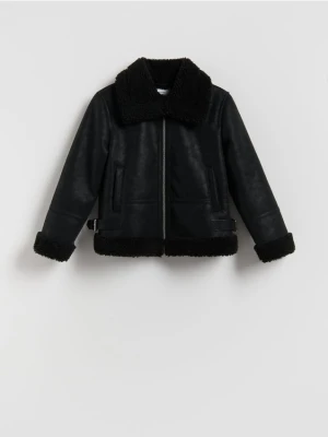 Reserved - Ocieplana kurtka z imitacji skóry - czarny