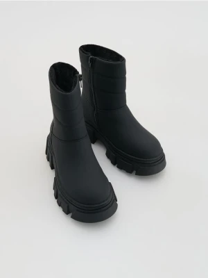 Reserved - Ocieplane botki z imitacji skóry - czarny