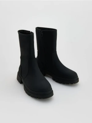 Reserved - Ocieplane botki z imitacji skóry - czarny