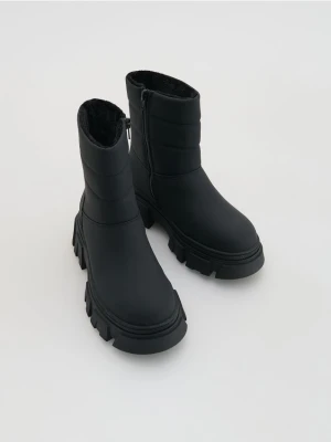 Reserved - Ocieplane botki z imitacji skóry - czarny