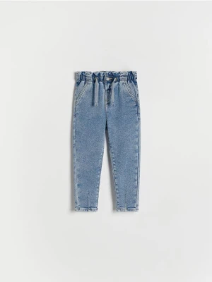 Reserved - Ocieplane jeansy paperbag - niebieski