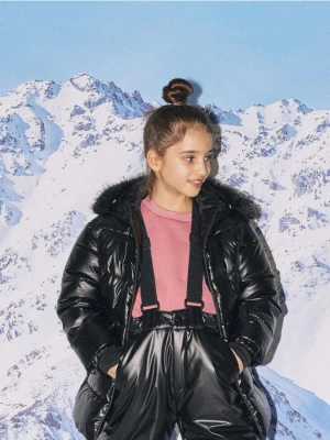 Reserved - Ocieplane spodnie na szelkach - czarny