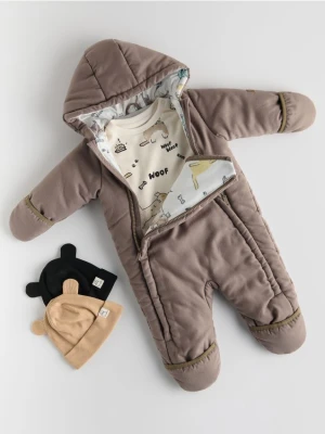 Reserved - Ocieplany kombinezon z kapturem - brązowy