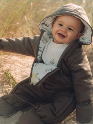 Reserved - Ocieplany kombinezon z kapturem - brązowy