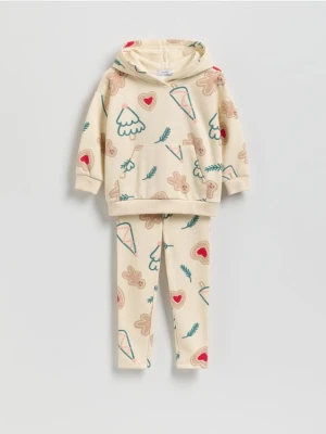 Reserved - Ocieplany komplet ze świątecznym motywem - kremowy