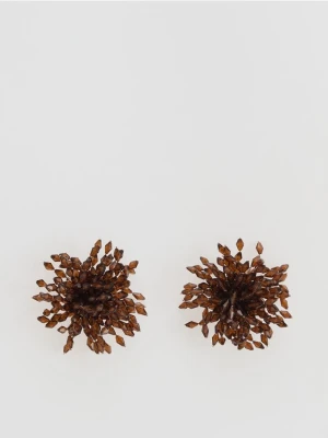Reserved - Okrągłe kolczyki z koralikami - brązowy
