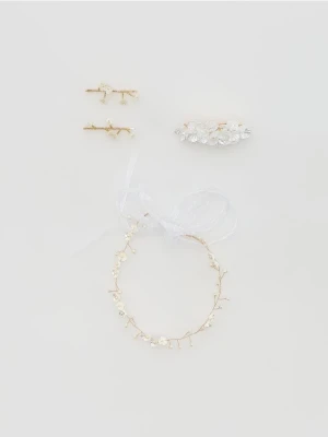 Reserved - Opaska do włosów ze spinkami 4 pack - złamana biel