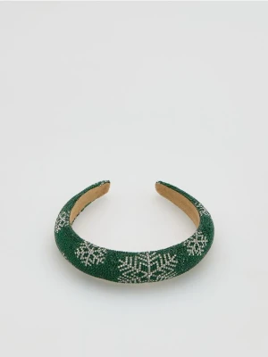 Reserved - Opaska z kryształkami - ciemnozielony