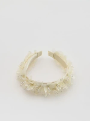 Reserved - Opaska z kwiatami - złamana biel