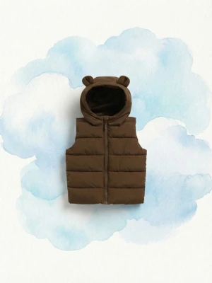 Reserved - Pikowana kamizelka z kapturem - brązowy