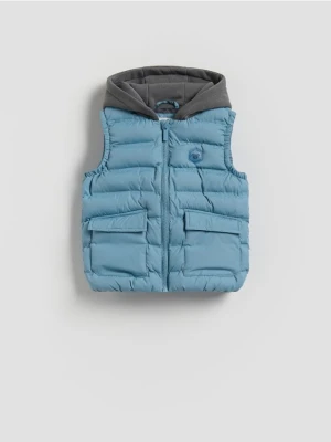 Reserved - Pikowana kamizelka z kapturem - jasnoniebieski