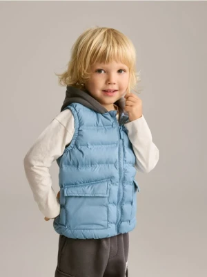 Reserved - Pikowana kamizelka z kapturem - jasnoniebieski