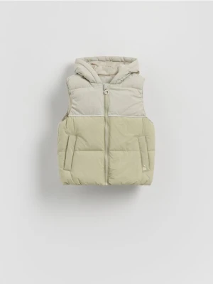 Reserved - Pikowana kamizelka z kapturem - jasnozielony