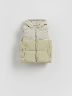 Reserved - Pikowana kamizelka z kapturem - jasnozielony