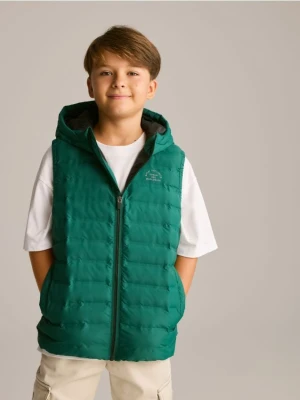 Reserved - Pikowana kamizelka z kapturem - zielony