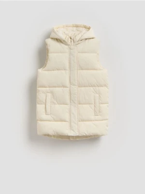 Reserved - Pikowana kamizelka z kapturem - złamana biel