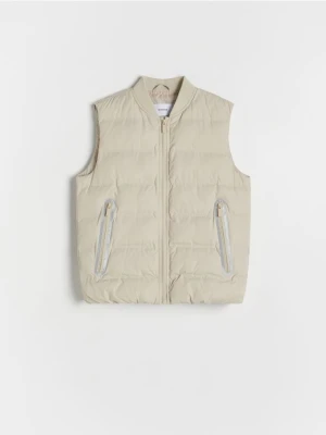 Reserved - Pikowana kamizelka z kieszeniami - złamana biel