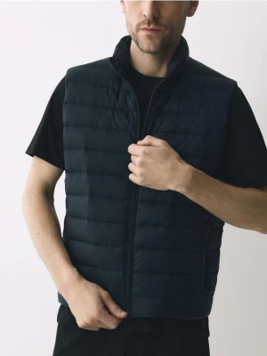 Reserved - Pikowana kamizelka z naturalnym puchem - granatowy