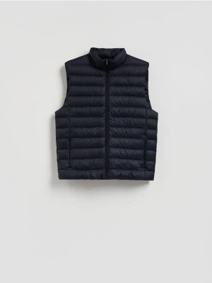 Reserved - Pikowana kamizelka z naturalnym puchem - granatowy