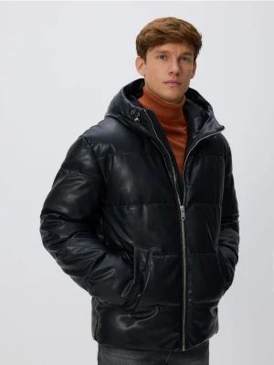 Reserved - Pikowana kurtka z imitacji skóry - czarny