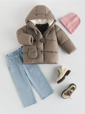 Reserved - Pikowana kurtka z kapturem - beżowy