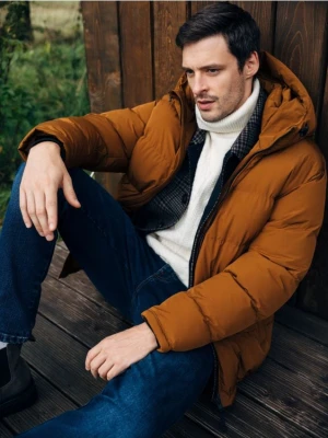 Reserved - Pikowana kurtka z kapturem - brązowy