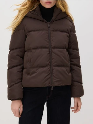 Reserved - Pikowana kurtka z kapturem - ciemnobrązowy