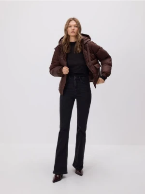 Reserved - Pikowana kurtka z kapturem - ciemnobrązowy