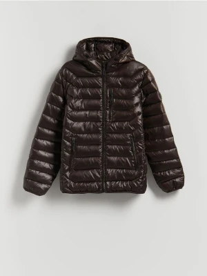 Reserved - Pikowana kurtka z kapturem - ciemnobrązowy