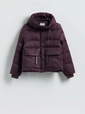 Reserved - Pikowana kurtka z kapturem - ciemnofioletowy