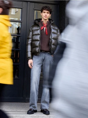 Reserved - Pikowana kurtka z kapturem - ciemnozielony