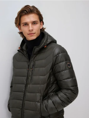 Reserved - Pikowana kurtka z kapturem - ciemnozielony