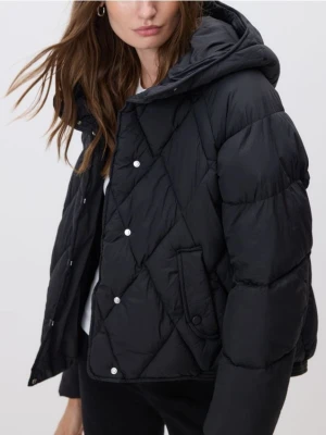 Reserved - Pikowana kurtka z kapturem - czarny