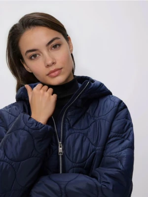 Reserved - Pikowana kurtka z kapturem - granatowy