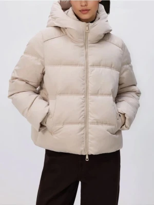 Reserved - Pikowana kurtka z kapturem - kremowy