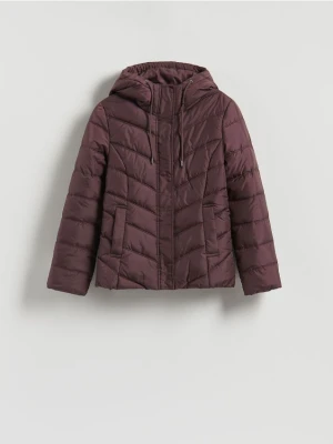 Reserved - Pikowana kurtka z kapturem - mahoniowy