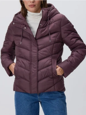 Reserved - Pikowana kurtka z kapturem - mahoniowy