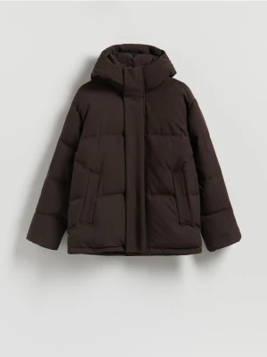 Reserved - Pikowana kurtka z kapturem - mahoniowy