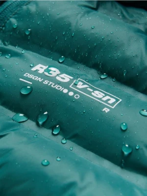 Reserved - Pikowana kurtka z kapturem - morski