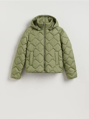 Reserved - Pikowana kurtka z kapturem - oliwkowy
