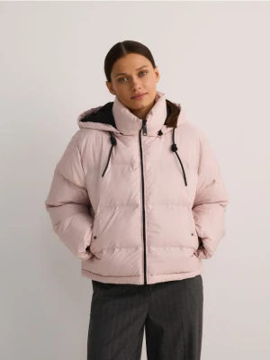 Reserved - Pikowana kurtka z kapturem - pastelowy róż
